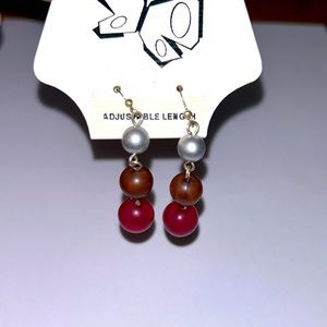 Adjustable Red & Silver Pendant Earrings
